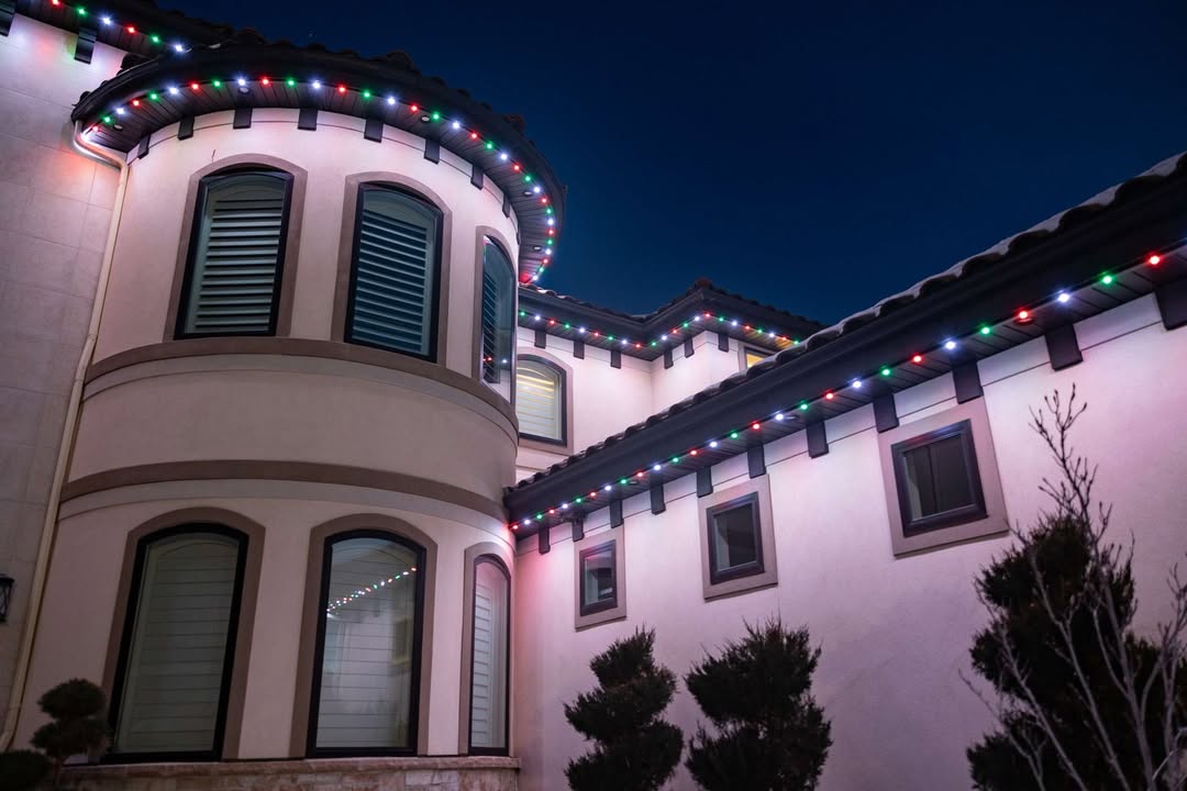 Calgary house decorated with permanent holiday lighting for the Christmas season